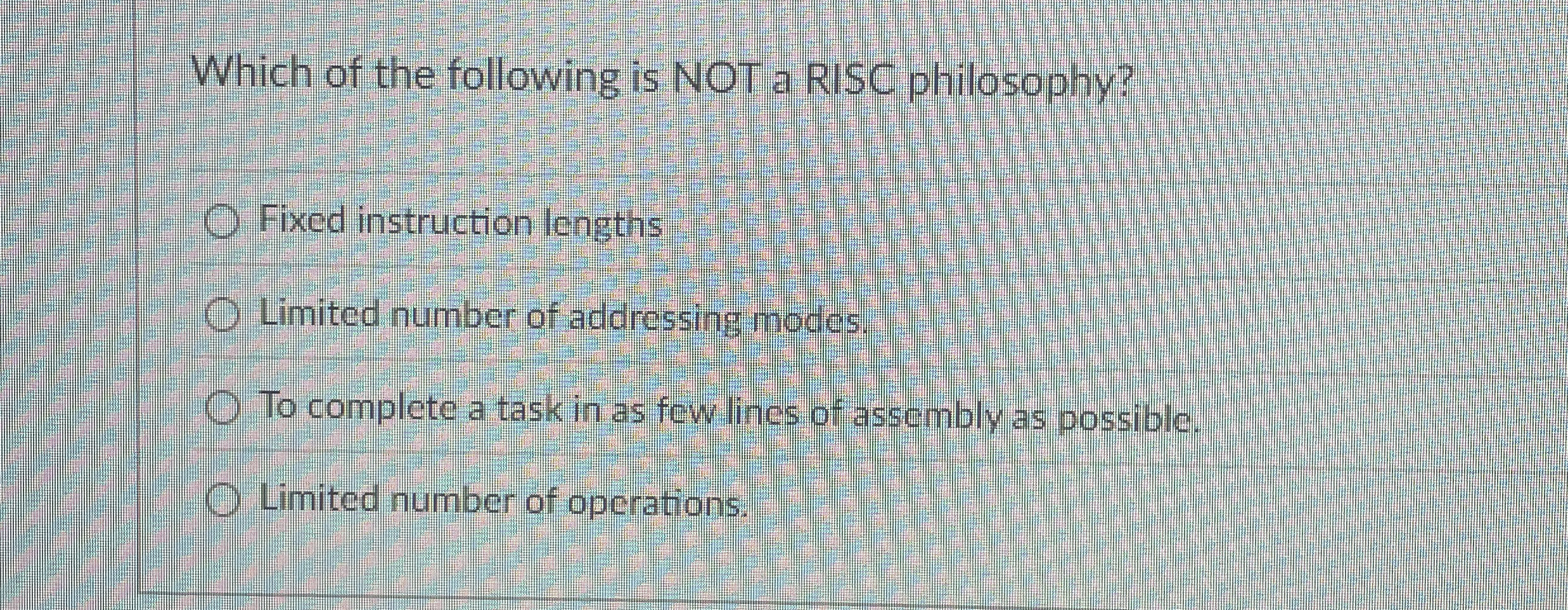 Which of the following is NOT a RISC philosophy?
