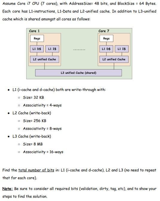 Cache Memory Assume Core i 7 CPU ( 7 cores ) ,