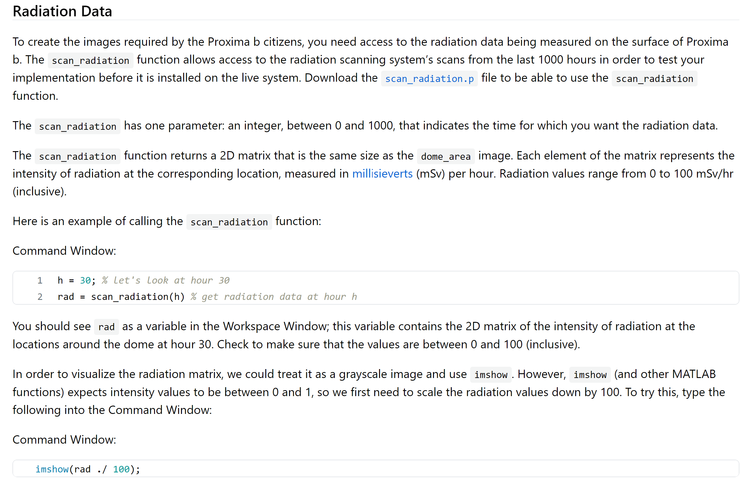 Radiation Data To create the images required by