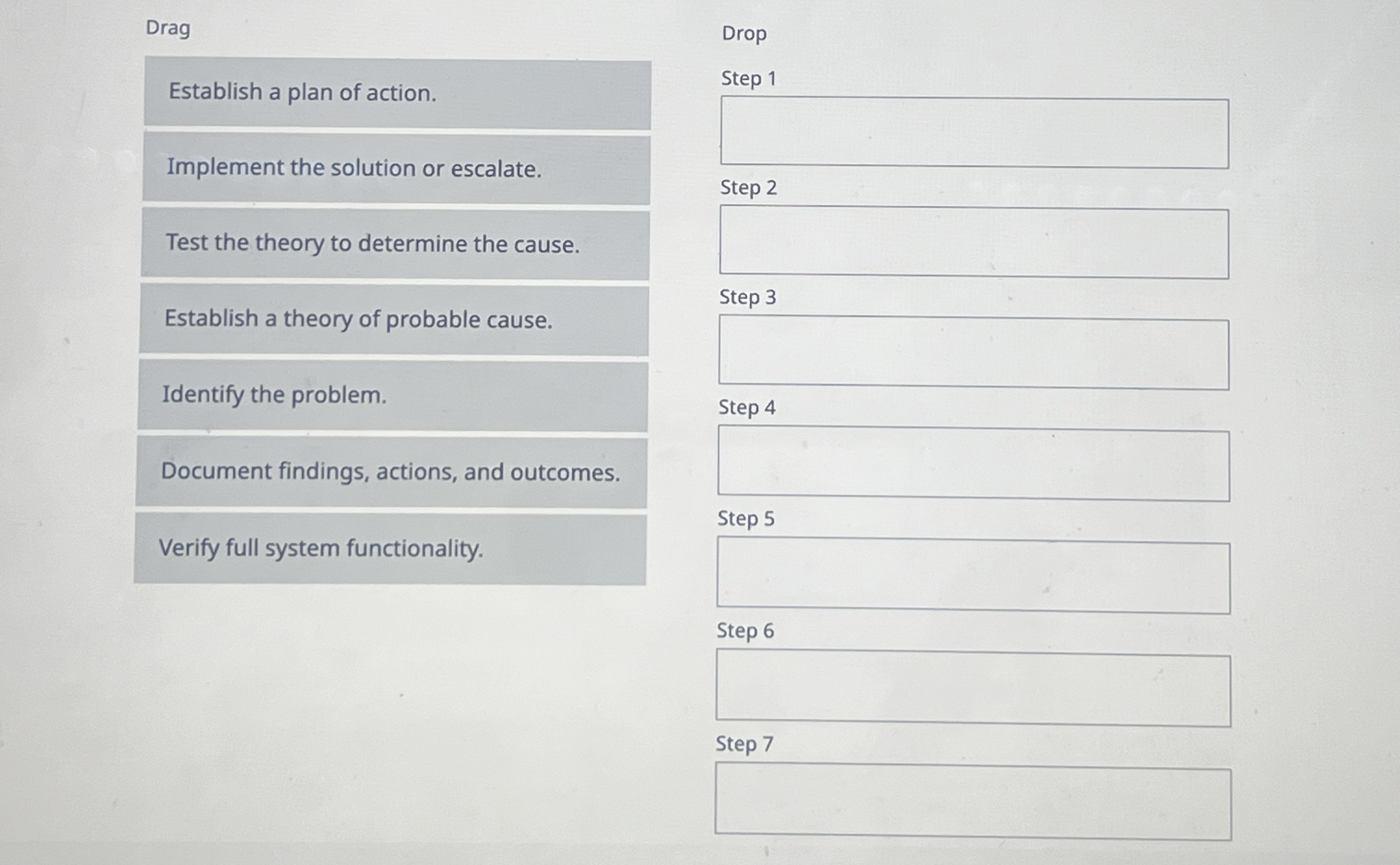 Drag Establish a plan of action. Implement the