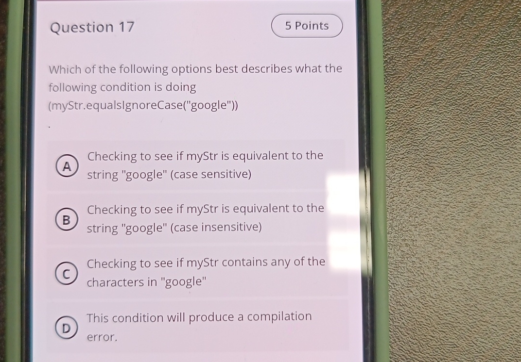Question 1 7 Which of the following options best