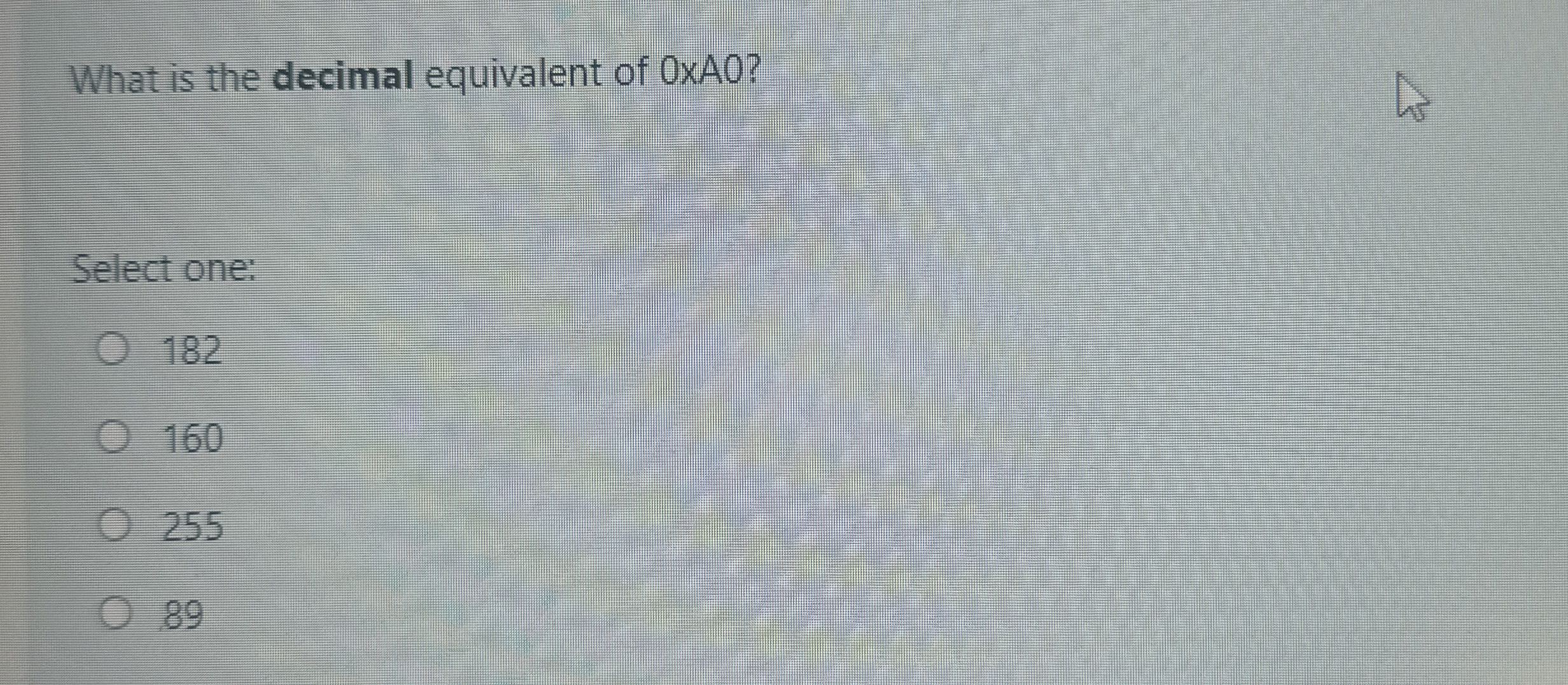 What is the decimal equivalent of 0 x A 0 ?