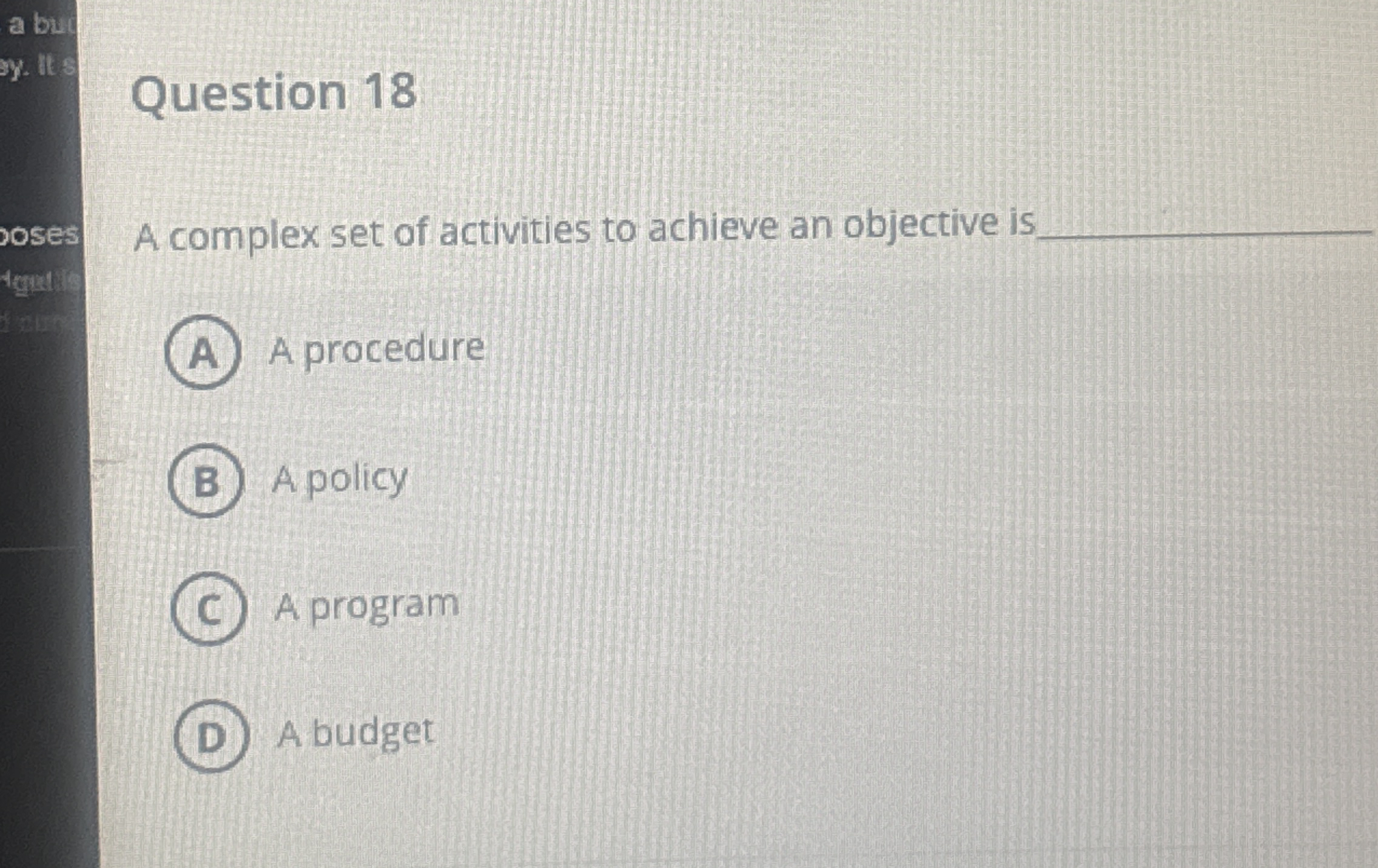 Question 1 8 A complex set of activities to
