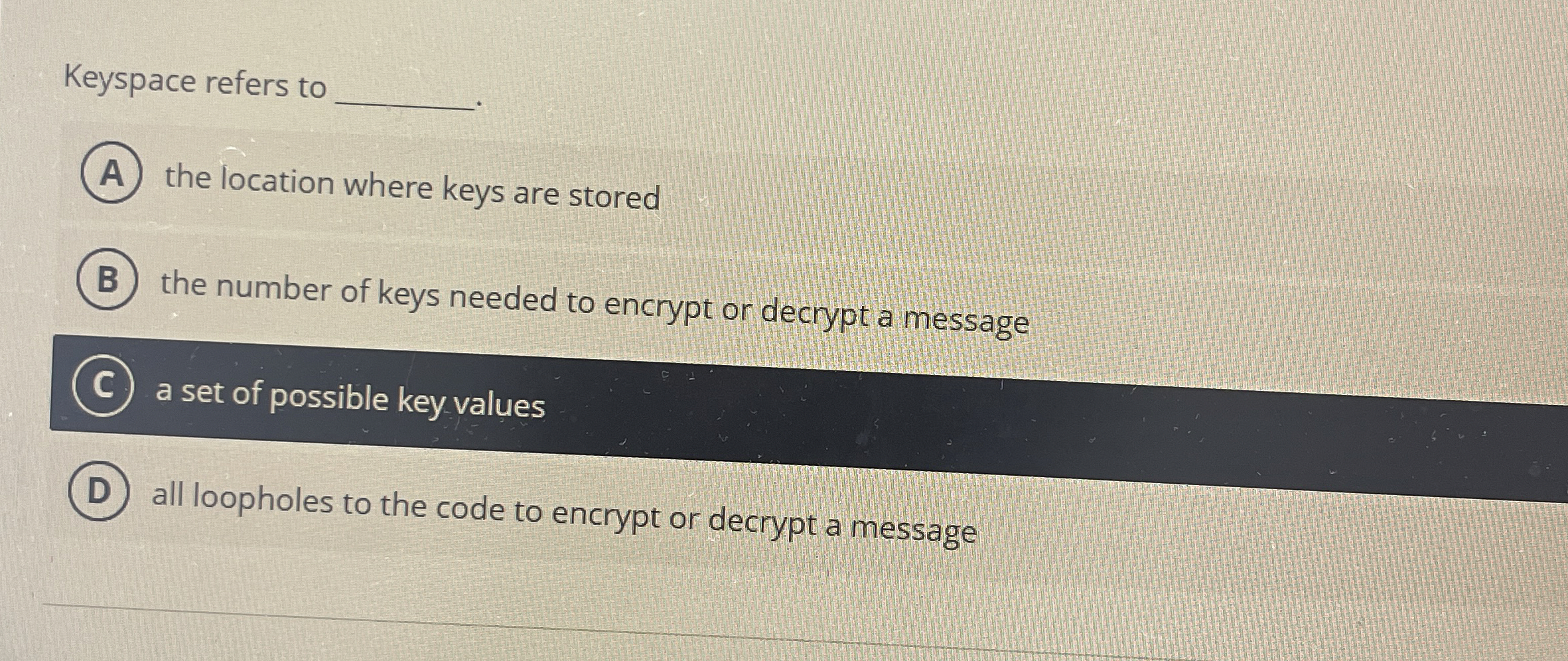 Keyspace refers to the location where keys are
