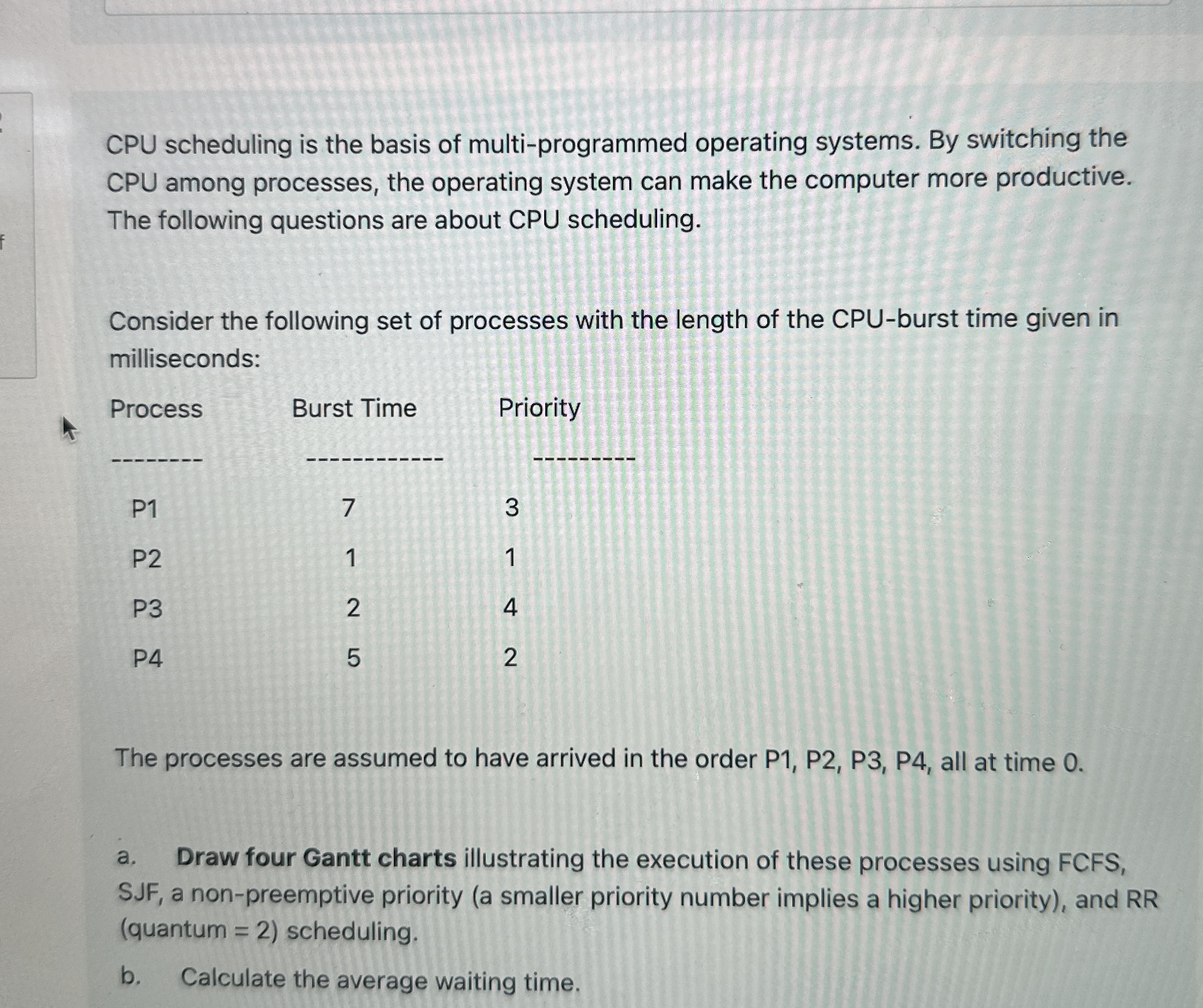 CPU scheduling is the basis of multi - programmed