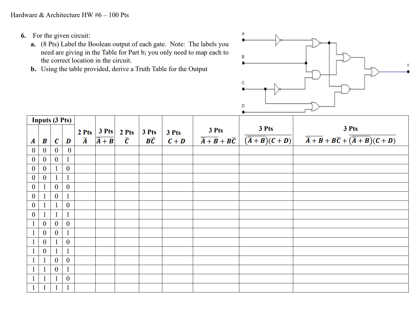 Hardware & Architecture HW # 6 - 1 0 0 Pts For