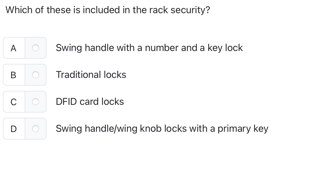 Which of these is included in the rack security?