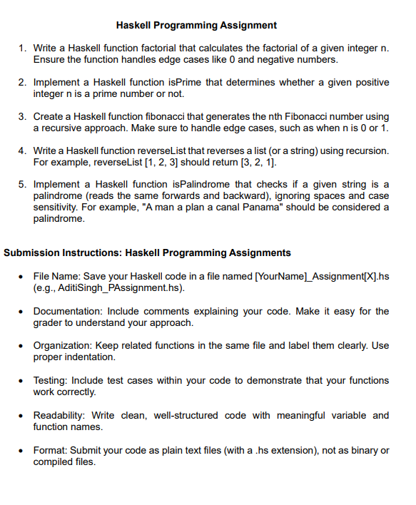 Haskell Programming Assignment 1 . Write a