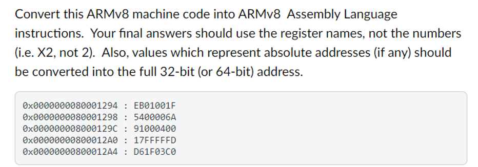 Convert this ARMv 8 machine code into ARMv 8