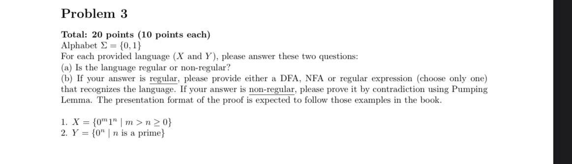 Problem 3 Total: 2 0 points ( 1 0 points each )