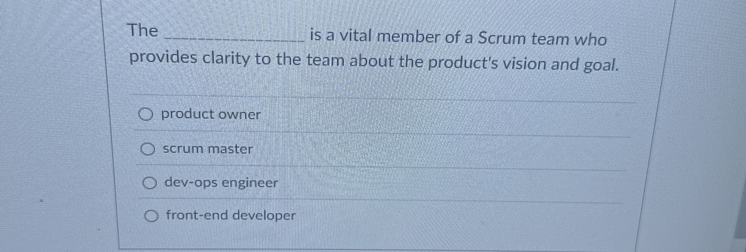 The is a vital member of a Scrum team who