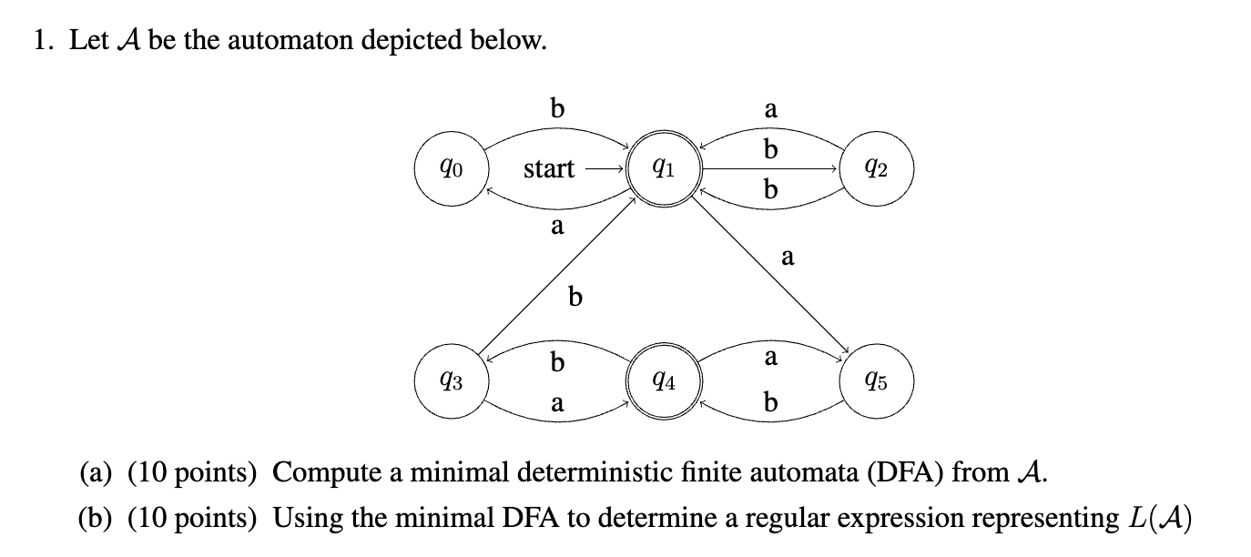 1 . Let \ ( \ mathcal { A } \ ) be the automaton