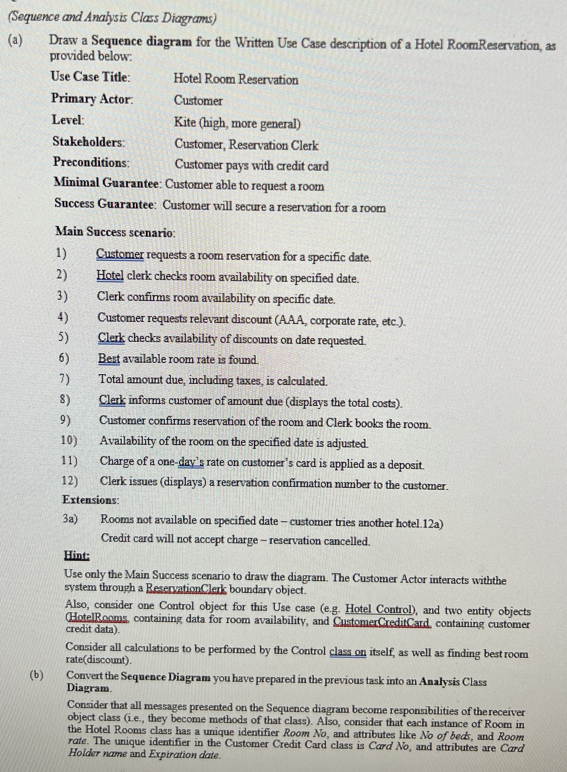 ( Sequence and Anafyis Class Diagrams ) ( a )
