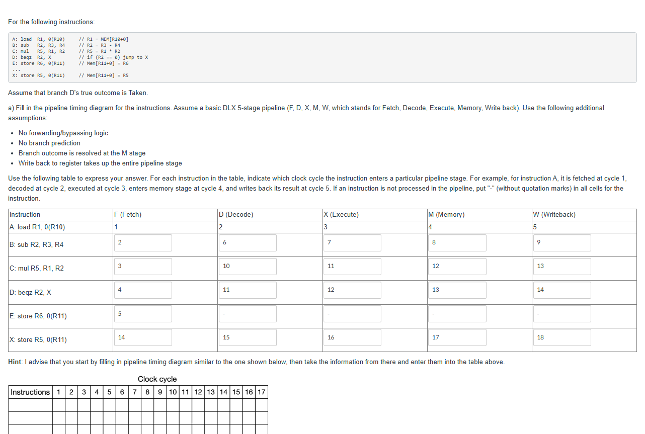 For the following instructions: ` ` ` A: load R 1