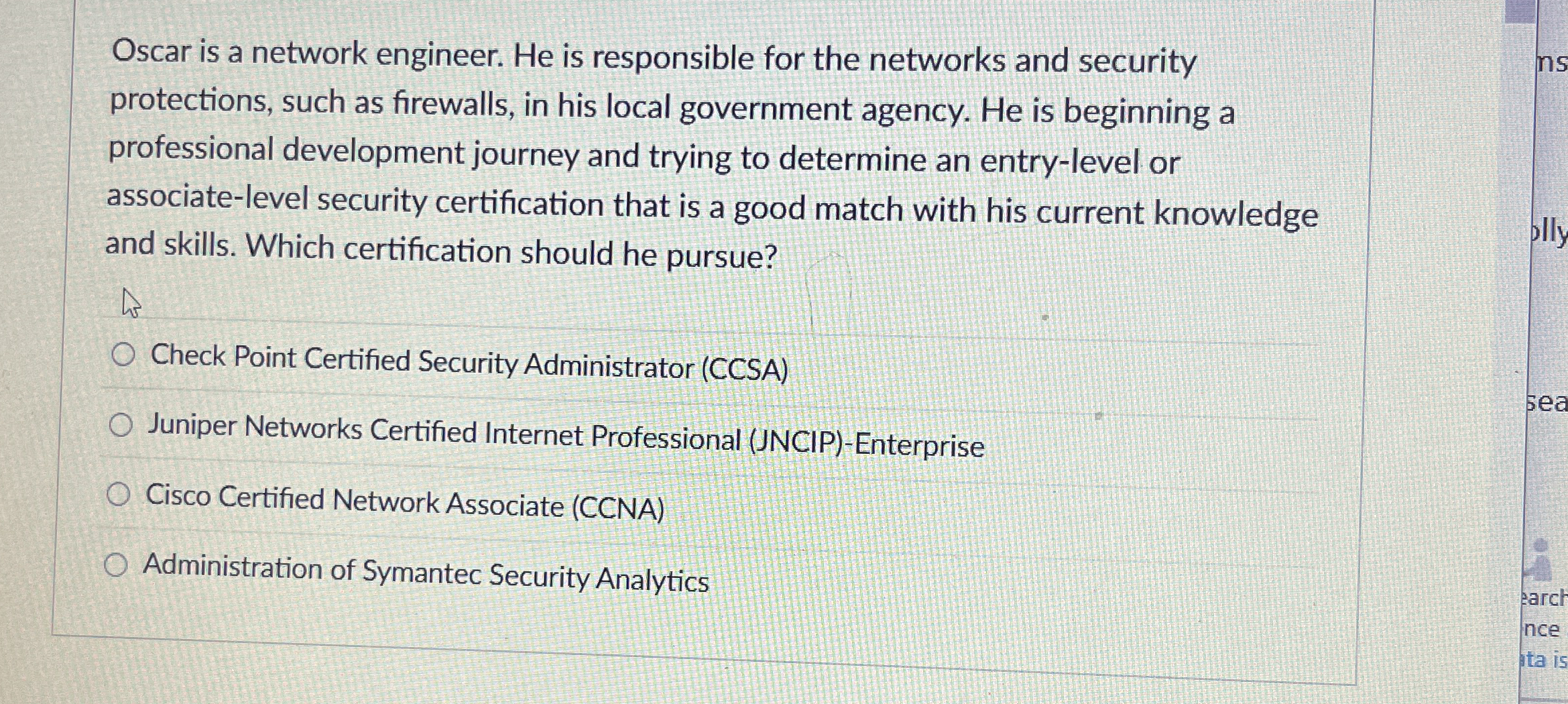 Oscar is a network engineer. He is responsible