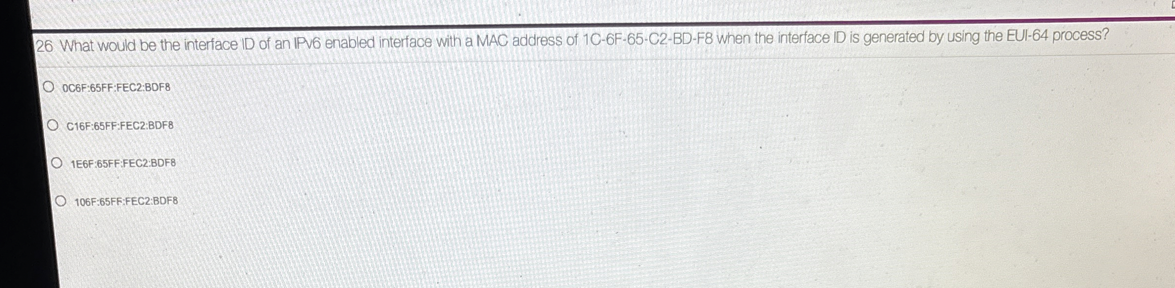 2 6 What would be the interface ID of an IPv 6