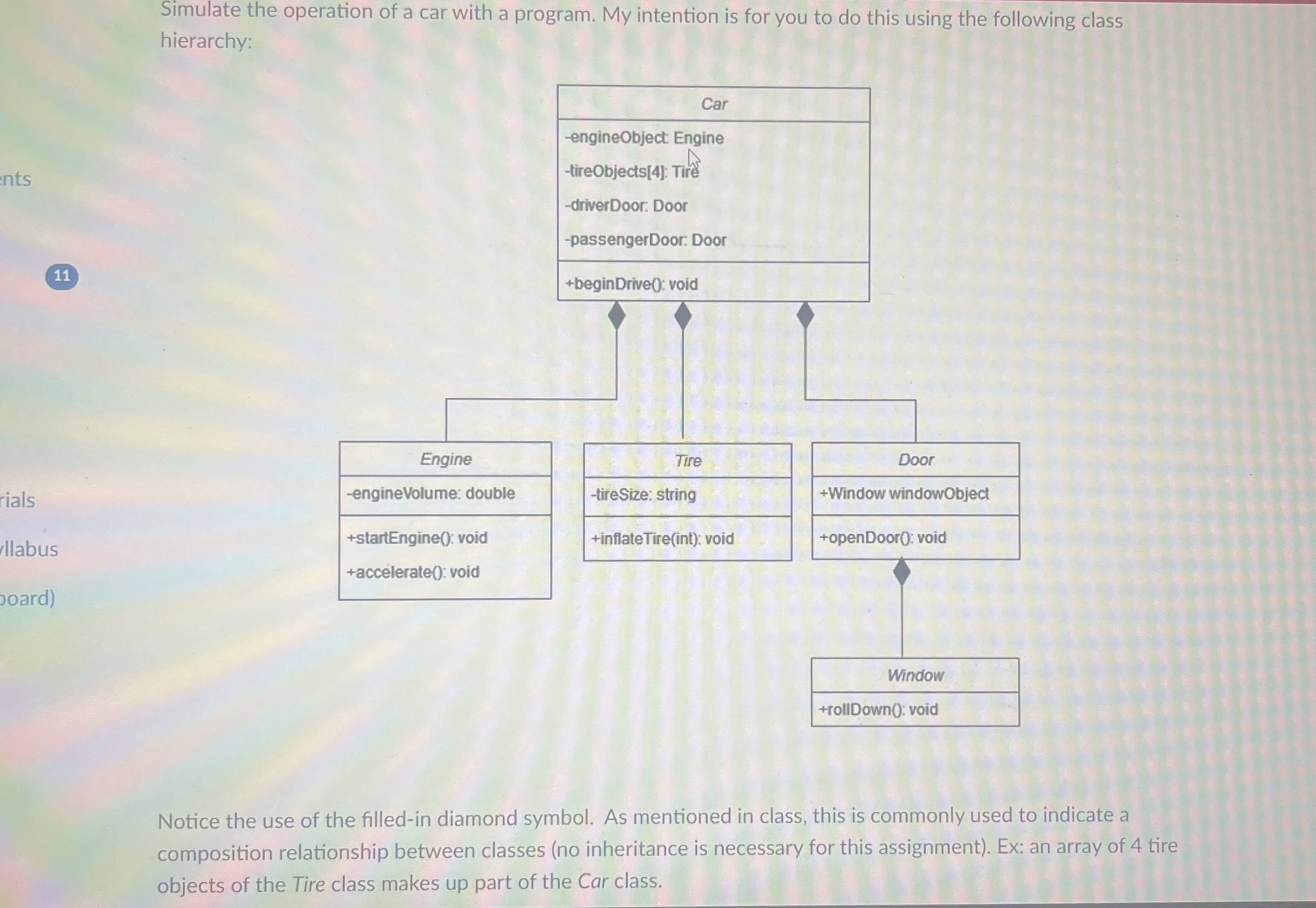 Simulate the operation of a car with a program.