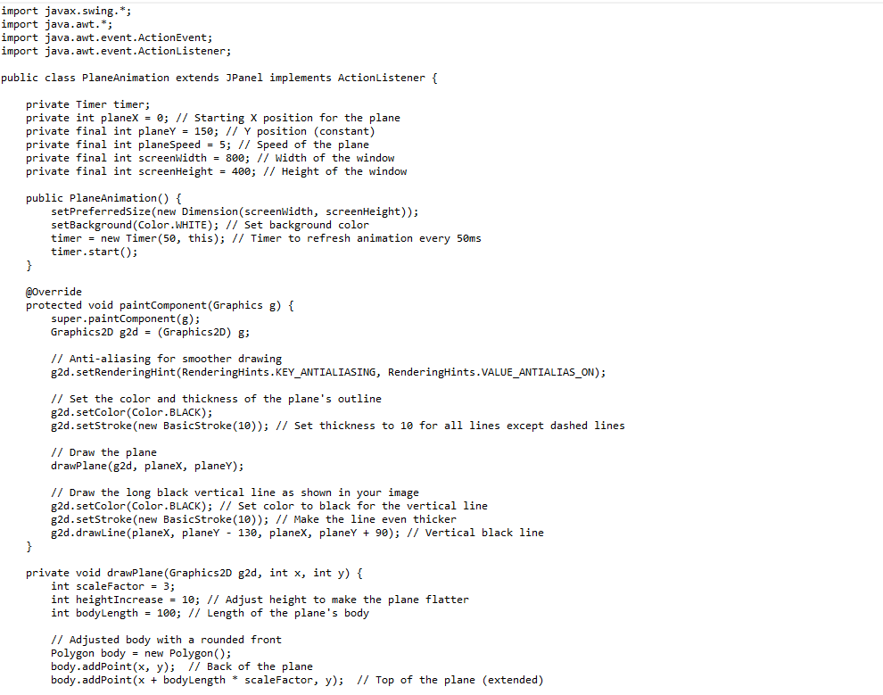 i want plane Adopting appropriate Java code and