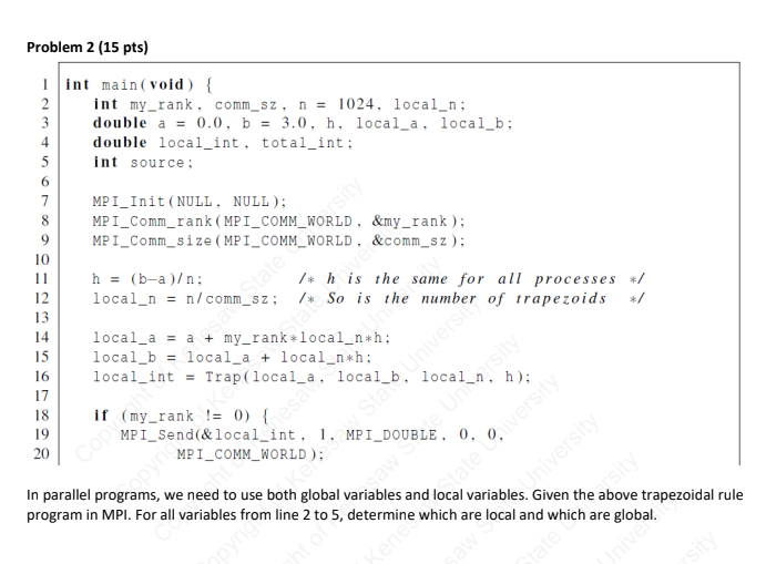 Problem 2 ( 1 5 pts ) ` ` ` int main ( void ) {