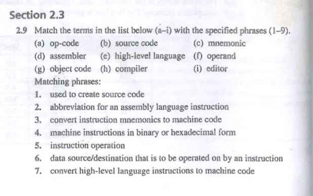 Section 2 . 3 2 . 9 Match the terms in the list