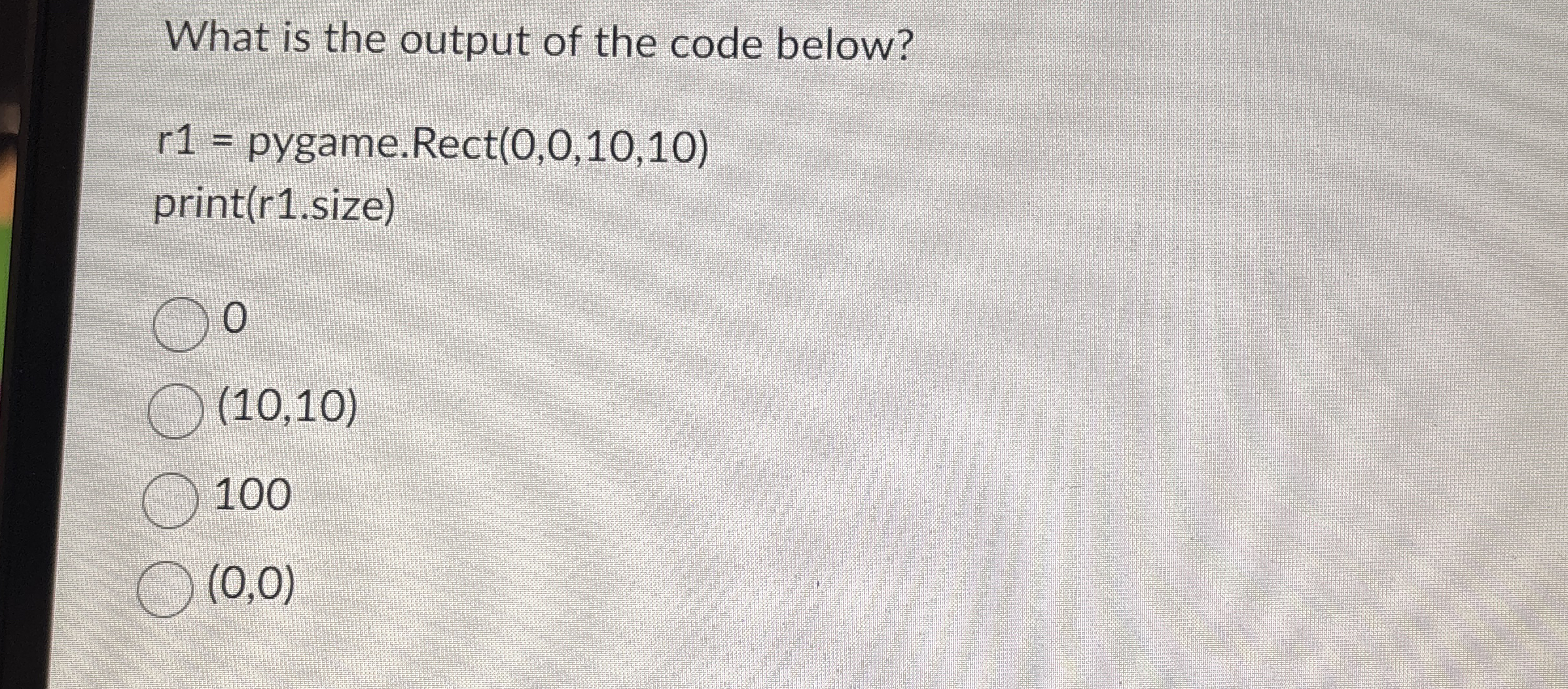What is the output of the code below? r 1 =