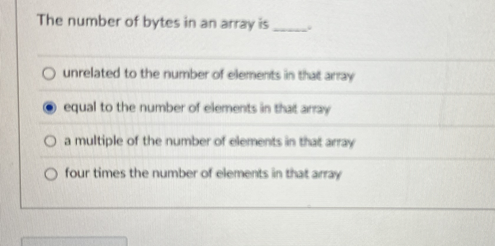 The number of bytes in an array is q , - q ,