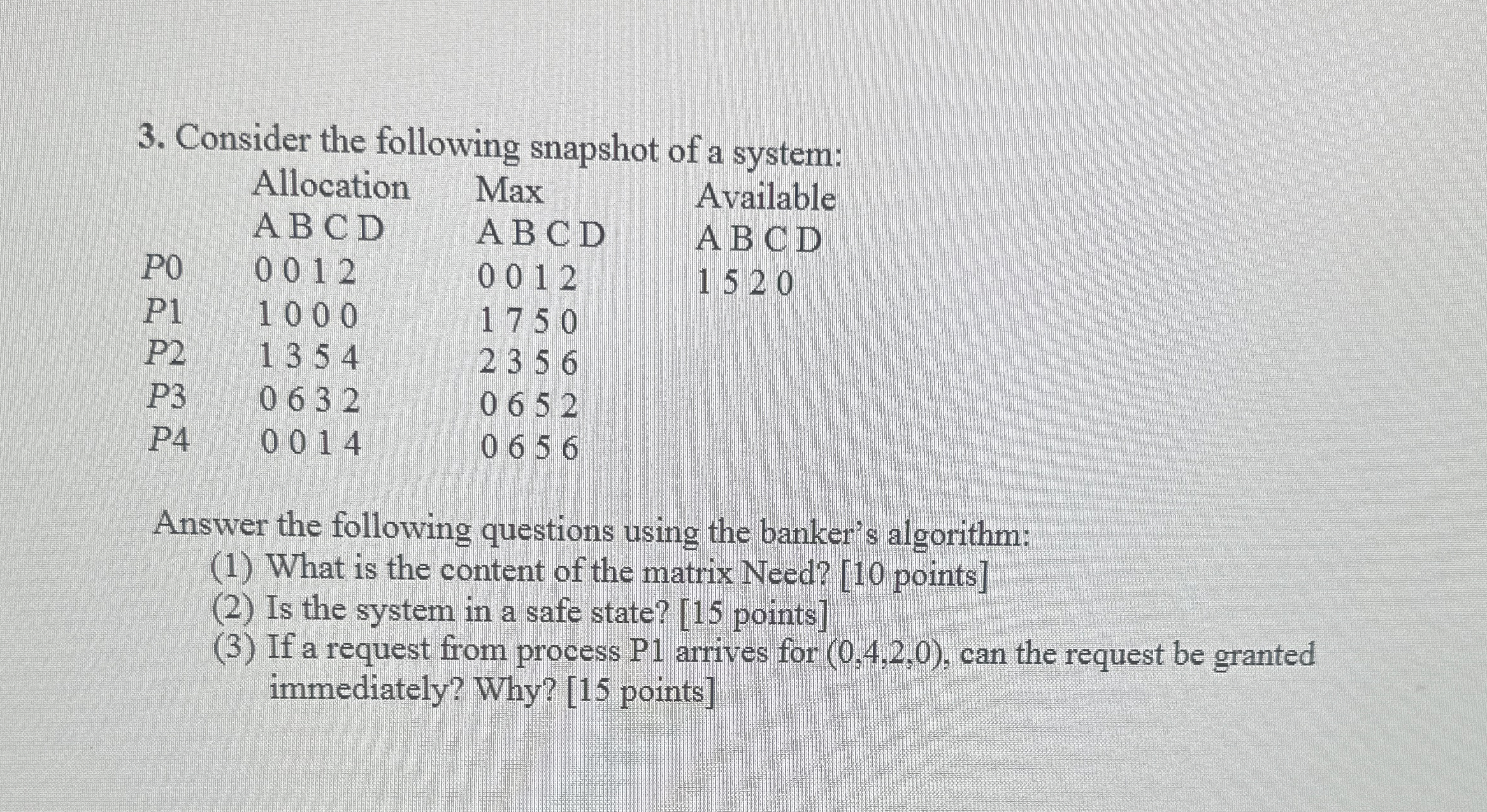 Consider the following snapshot of a system: \
