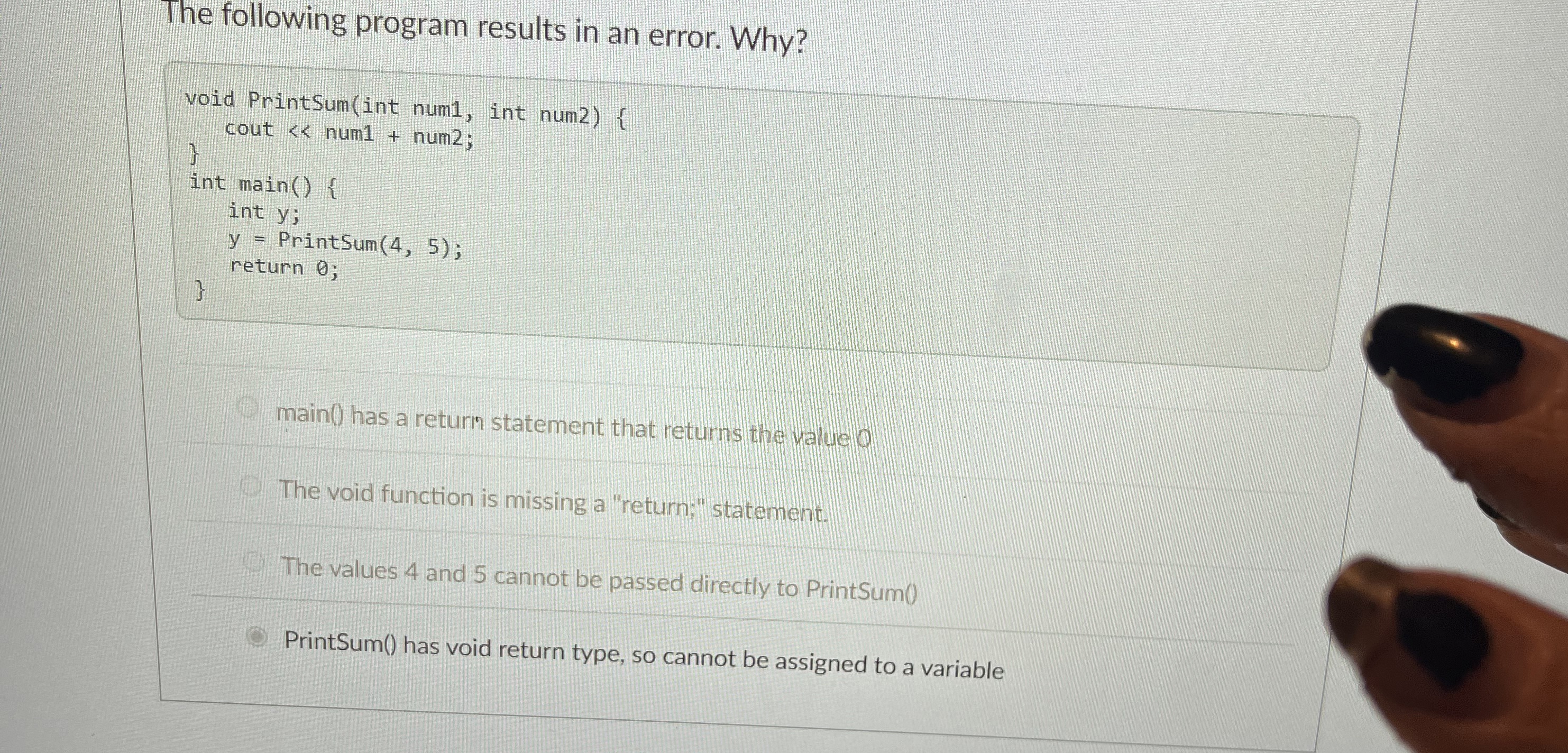 The following program results in an error.