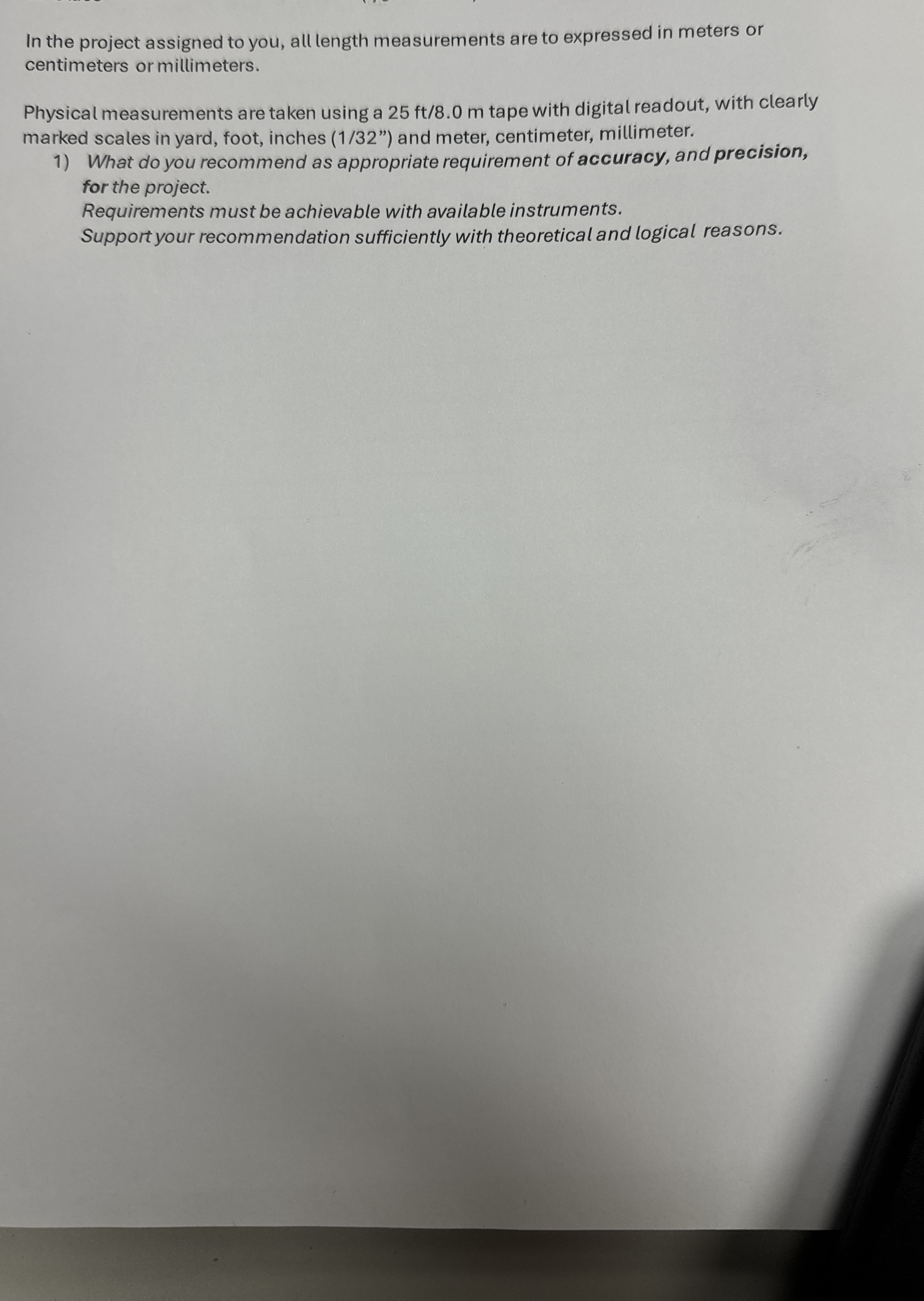 In the project assigned to you, all length