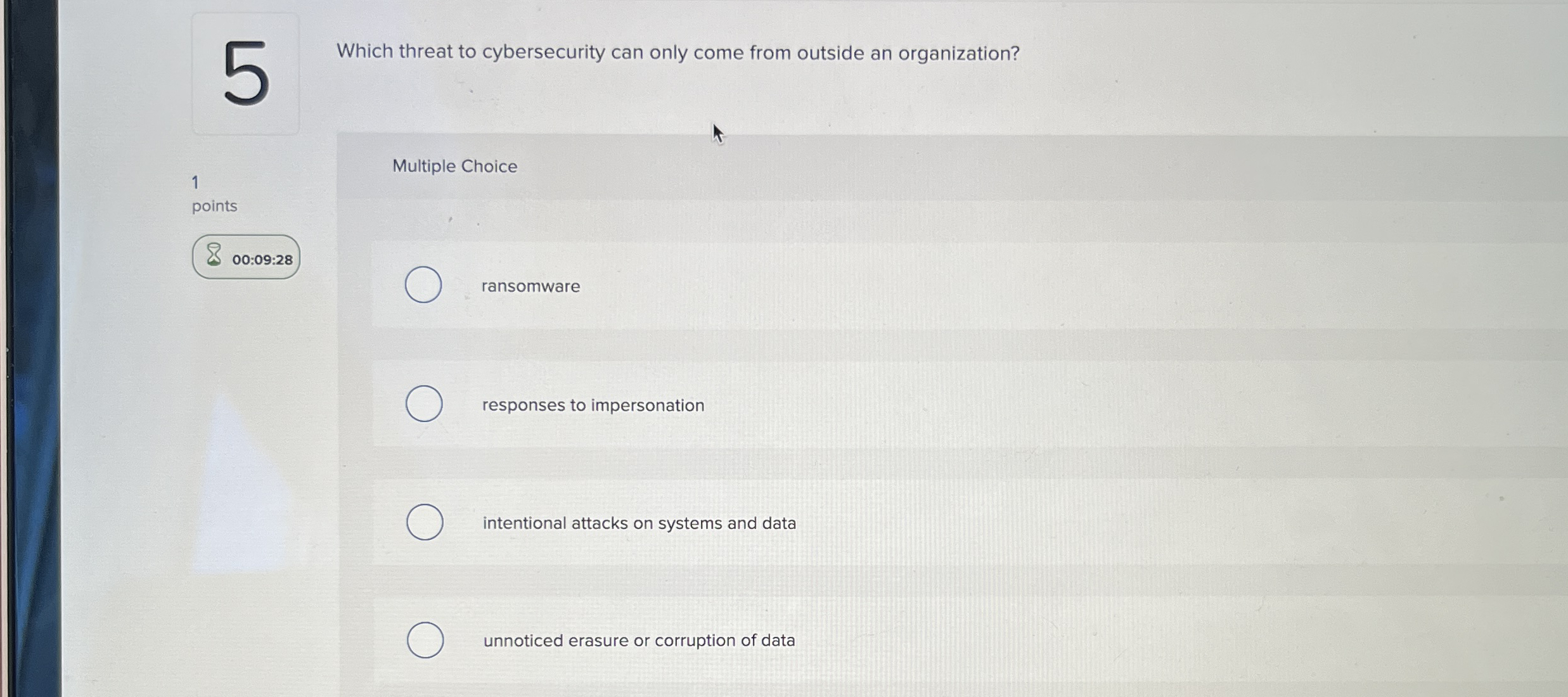 Which threat to cybersecurity can only come from