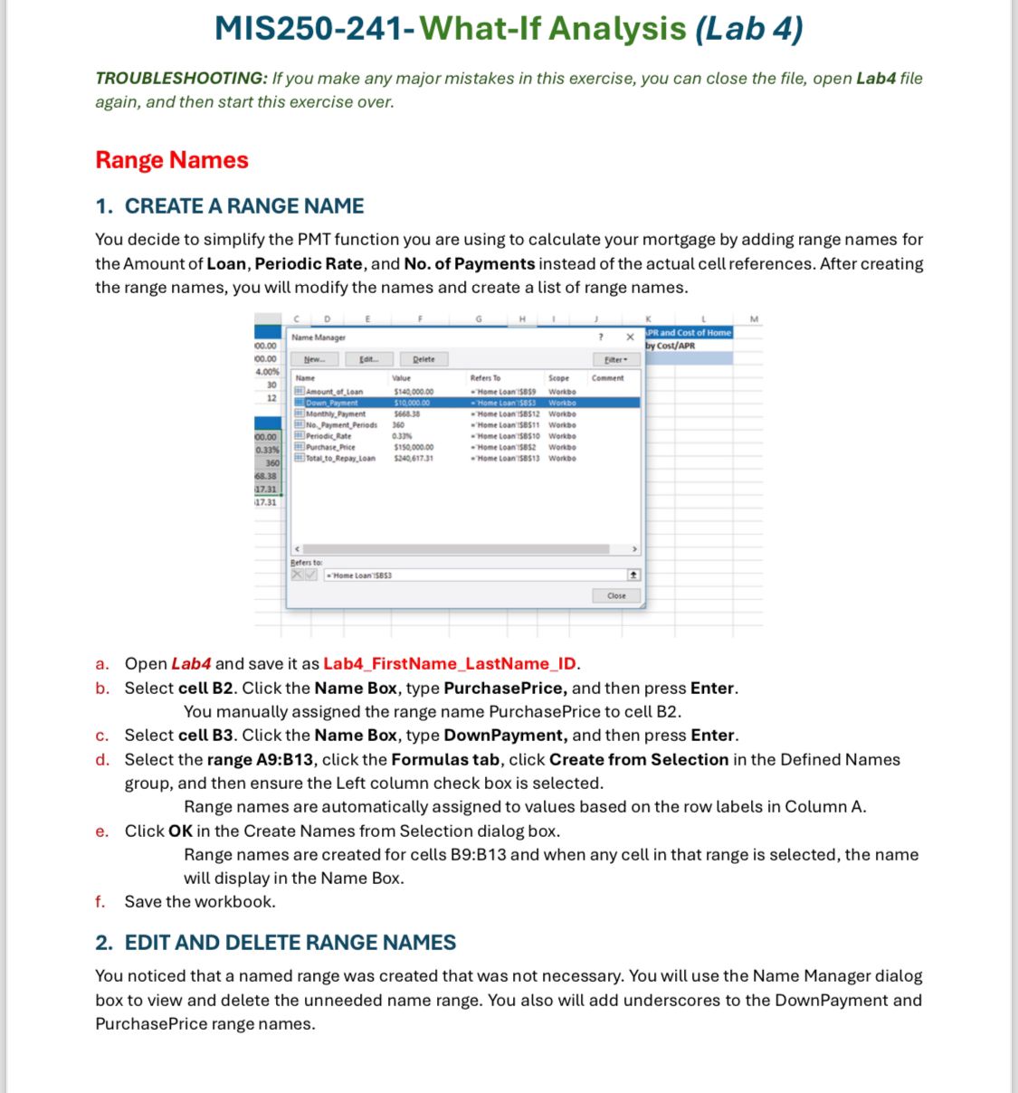 MIS 2 5 0 - 2 4 1 - What - If Analysis ( Lab 4 )
