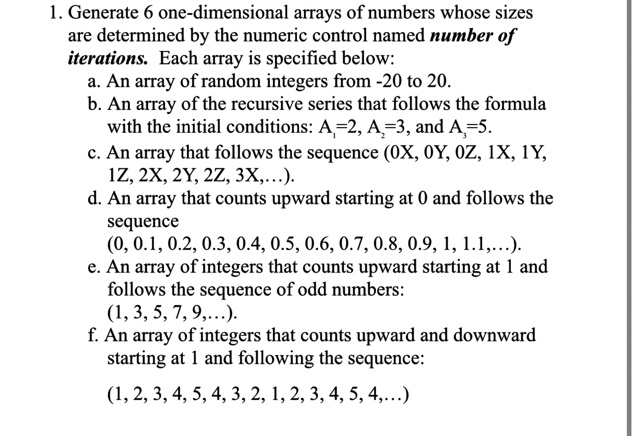 Using LABVIEW, Generate 6 one - dimensional
