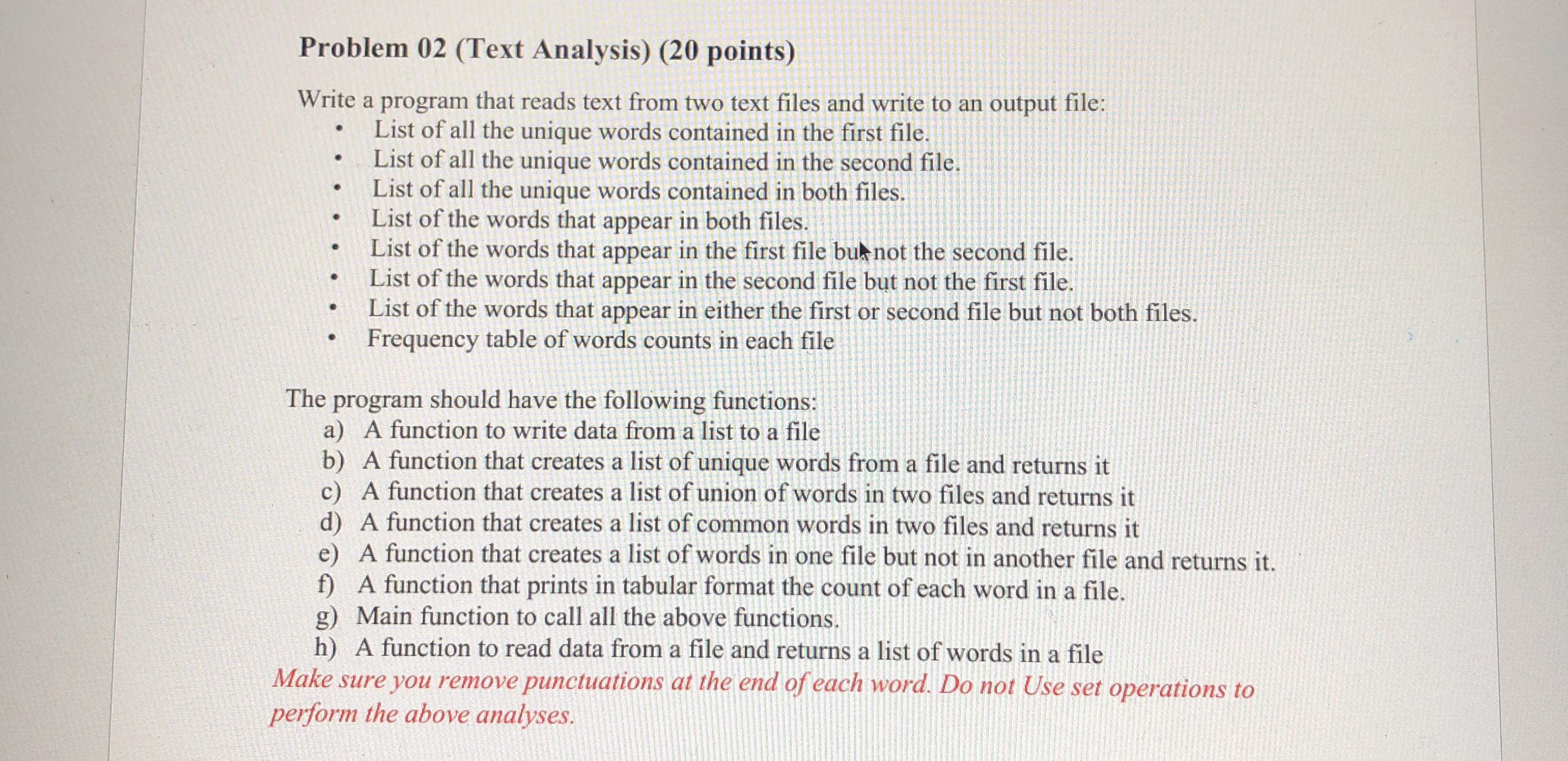 Problem 0 2 ( Text Analysis ) ( 2 0 points )