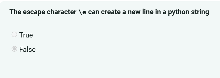 The escape character \ e can create a new line in
