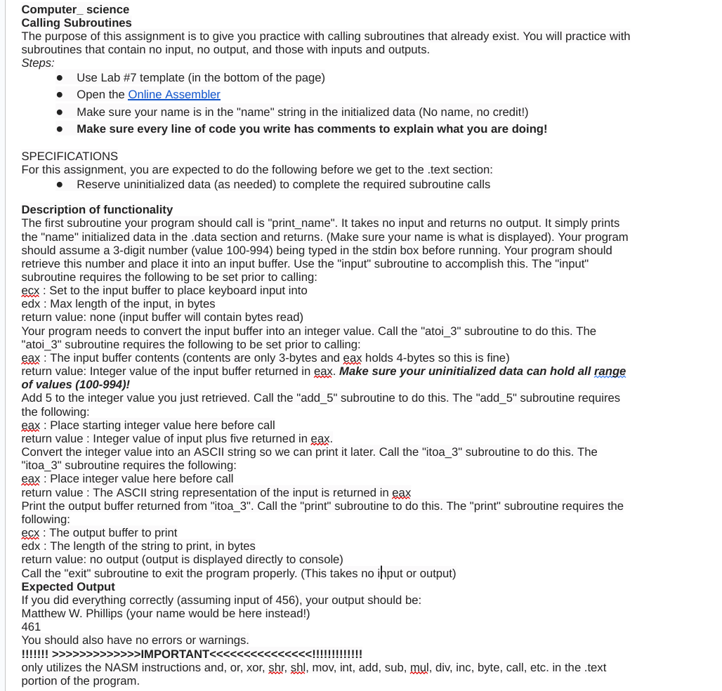 Computer science THIS IS Lab # 7 template FOR the