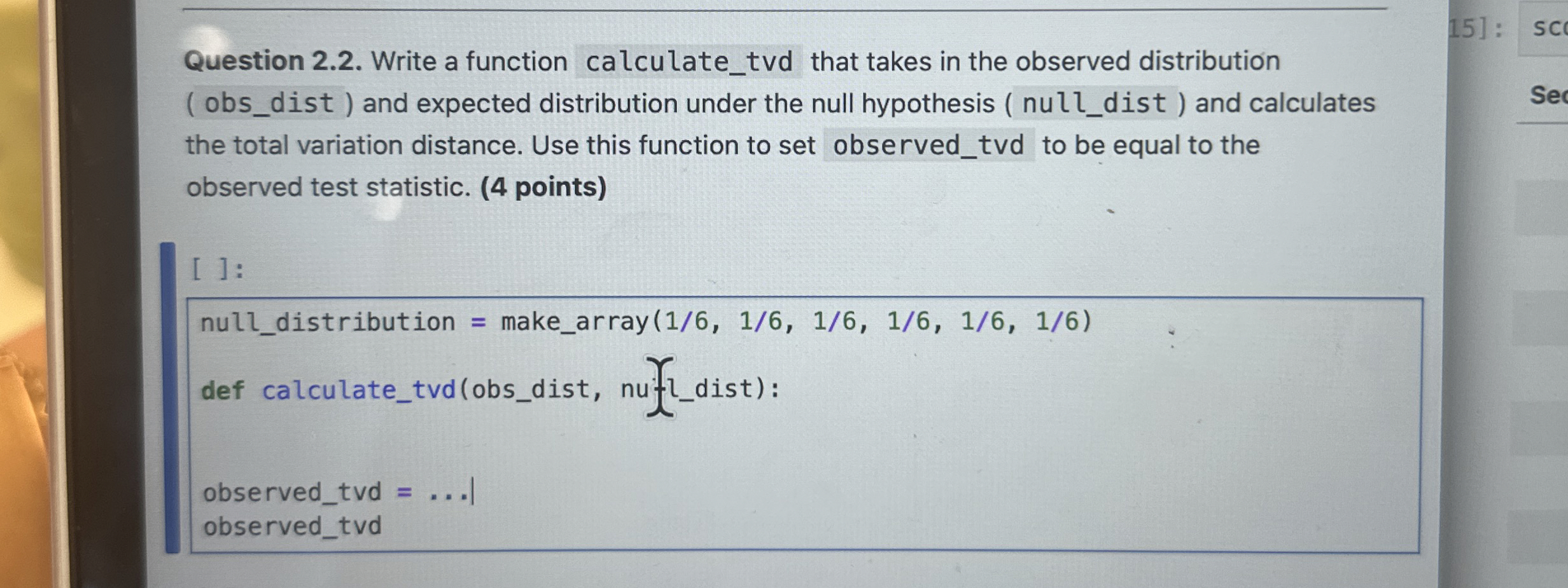 Question 2 . 2 . Write a function calculate _ tvd