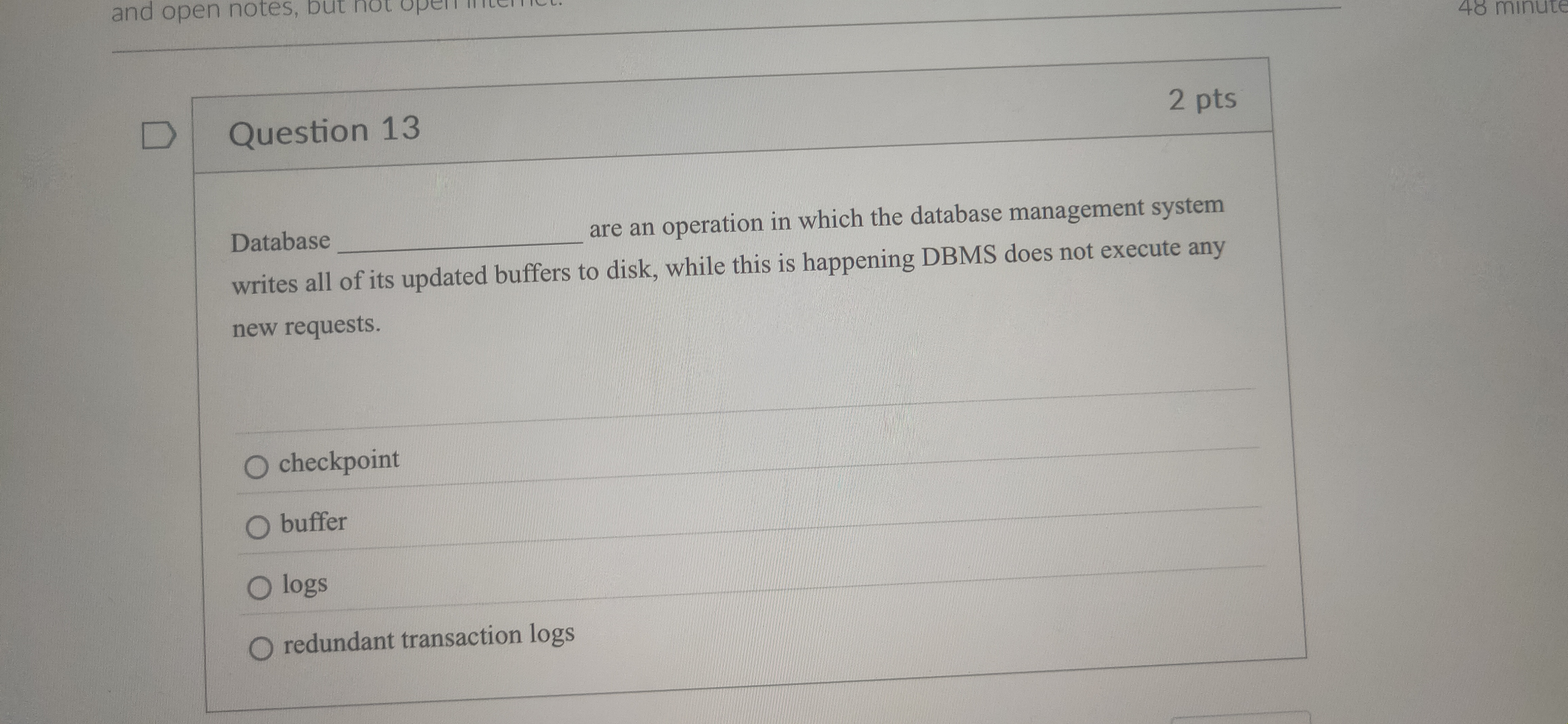 Question 1 3 Database are an operation in which
