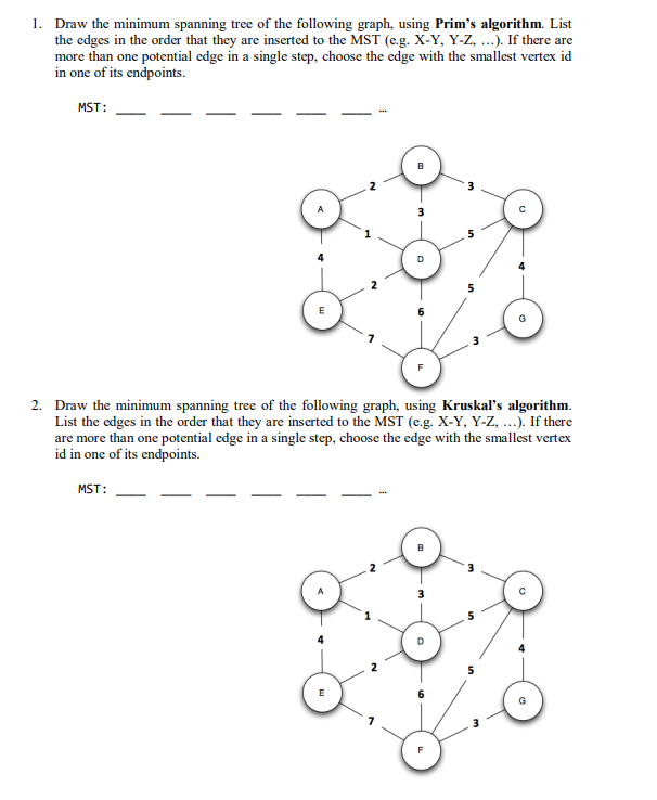 1 . Draw the minimum spanning tree of the