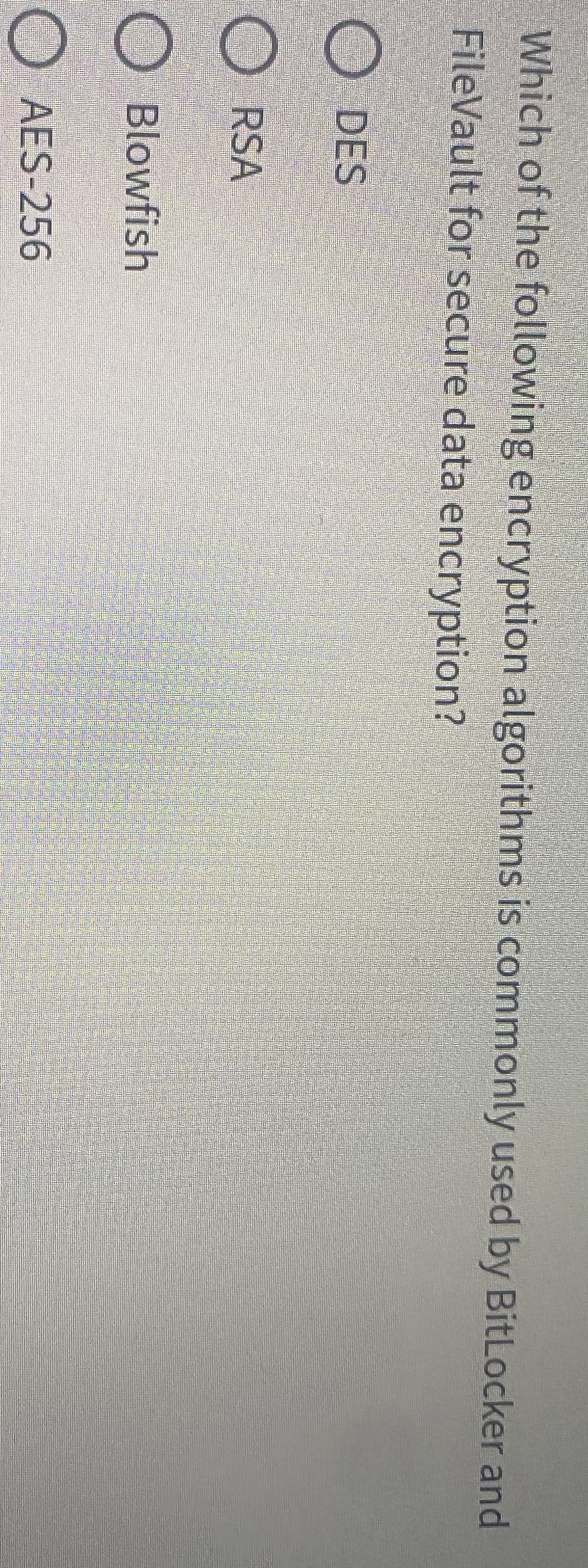 Which of the following encryption algorithms is