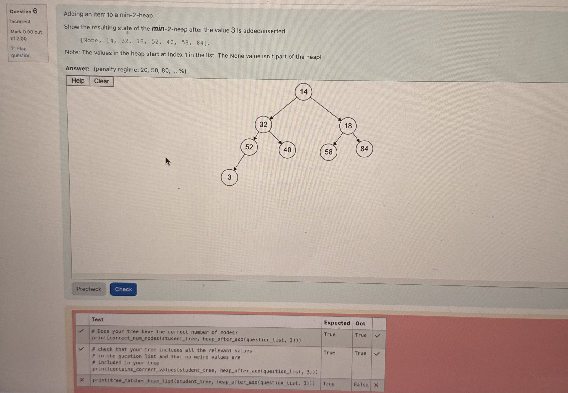 Adding an item to a min - 2 - heap. Show the