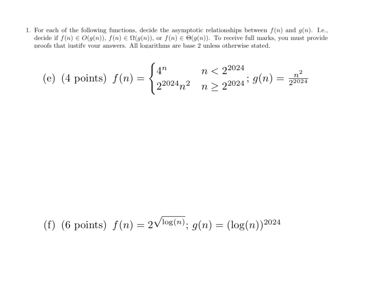 For each of the following functions, decide the