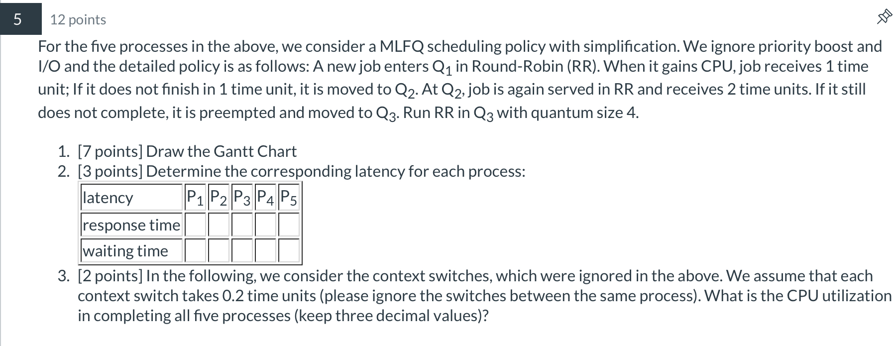 5 1 2 points For the five processes in the above,