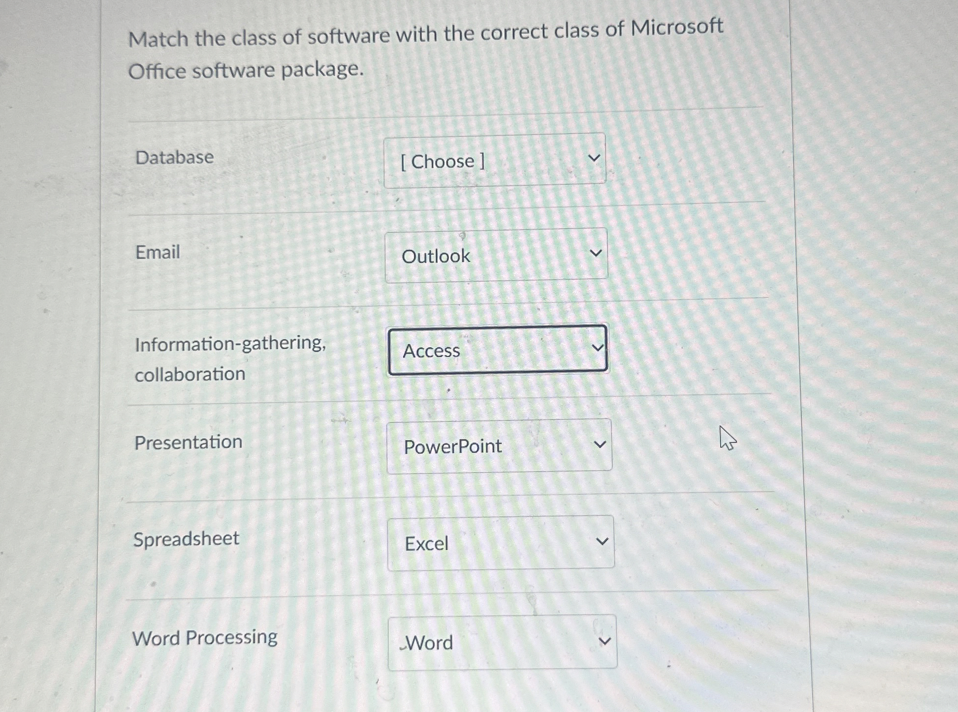 Match the class of software with the correct