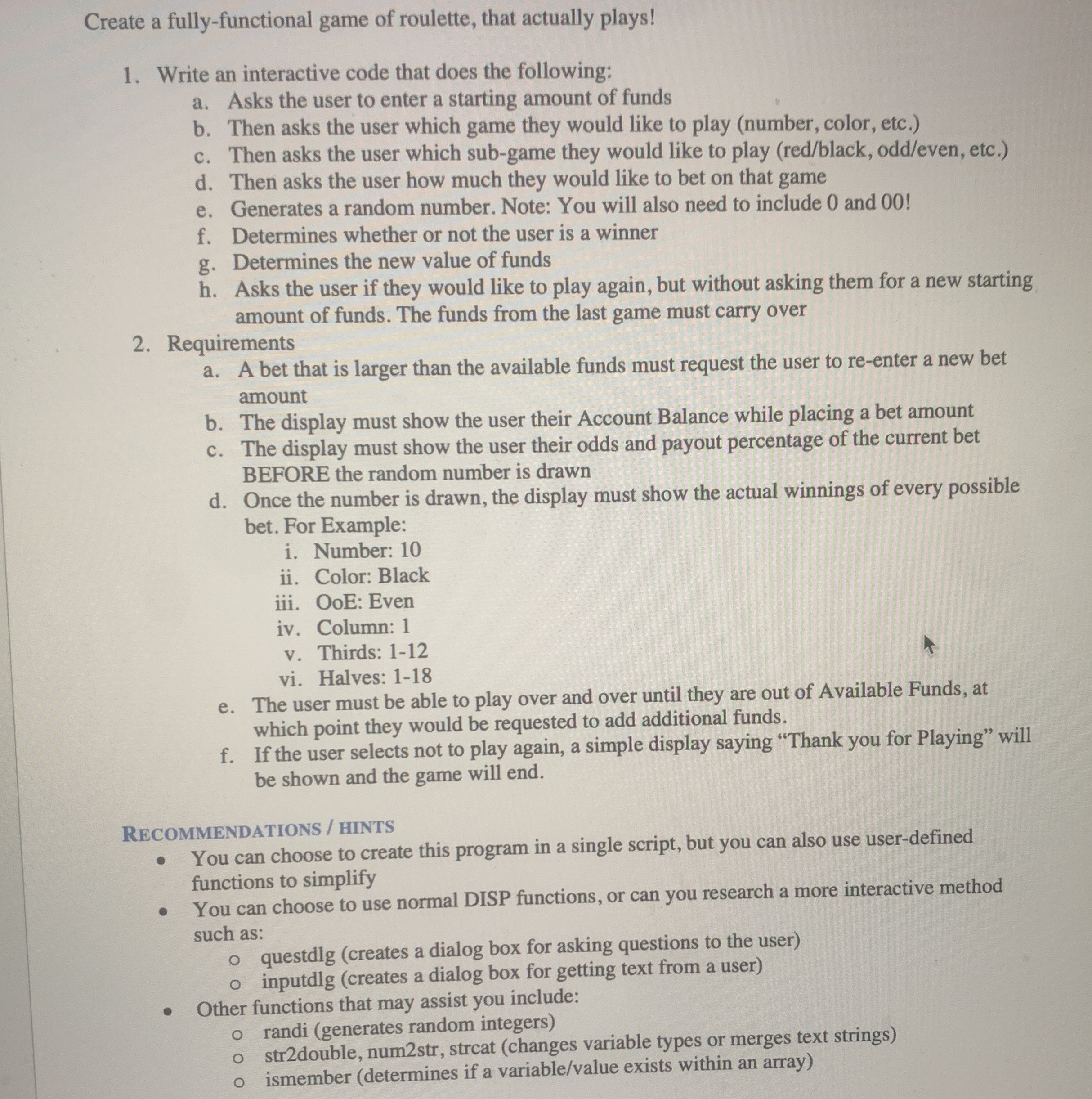 Create a fully - functional game of roulette,