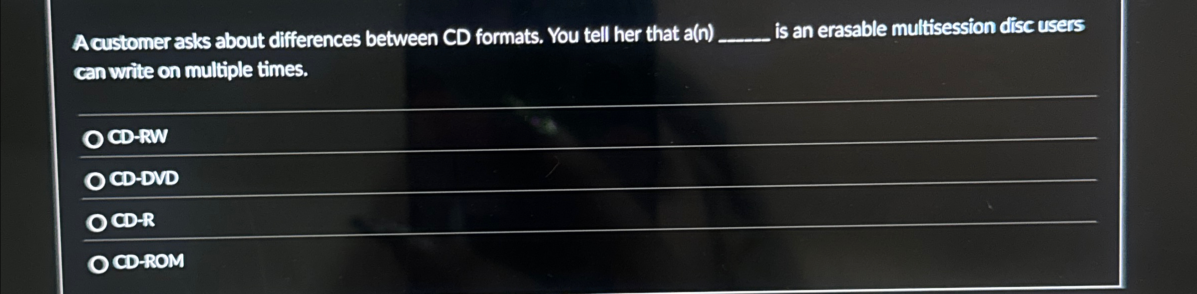 A customer asks about differences between CD
