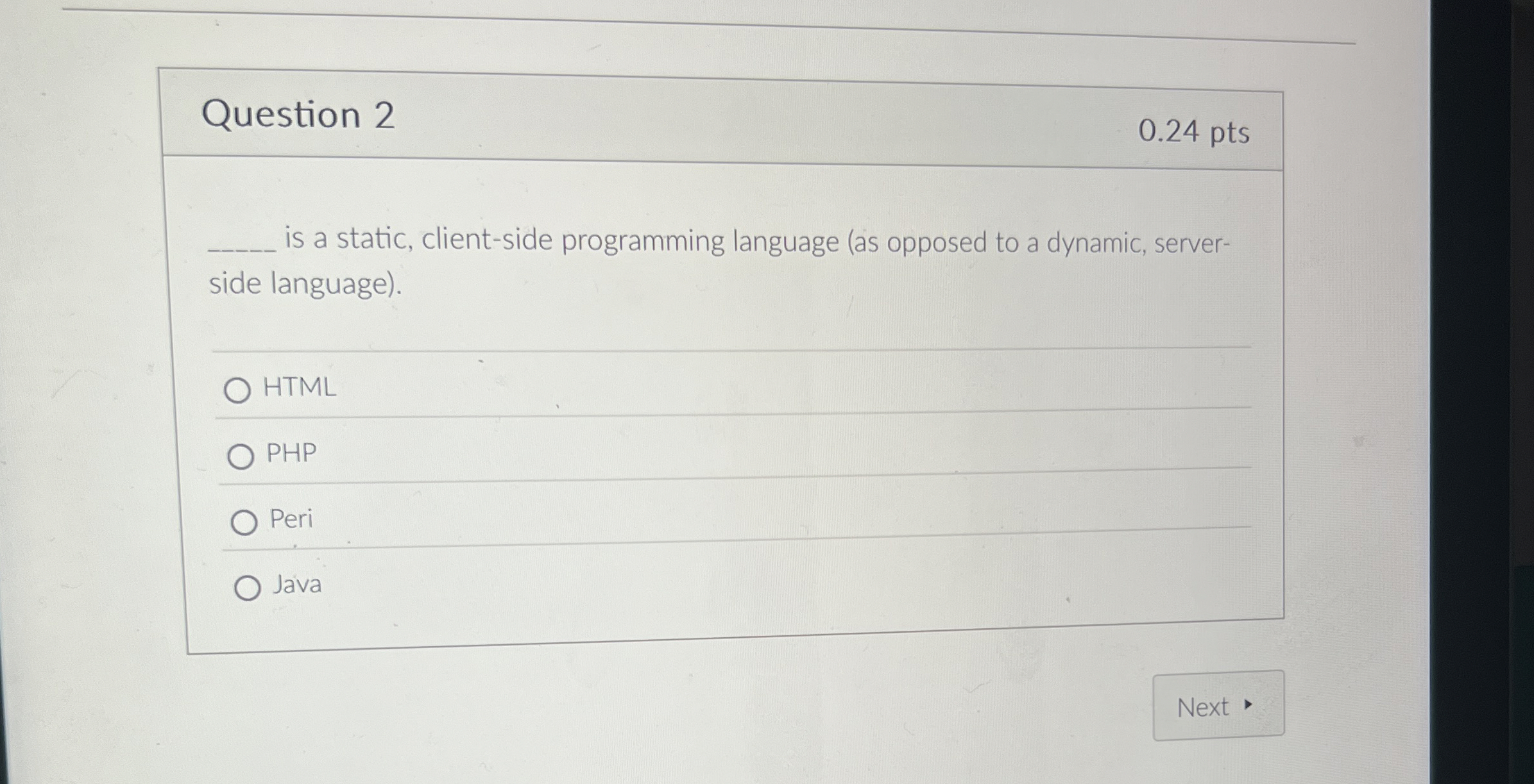 Question 2 0 . 2 4 pts is a static, client - side