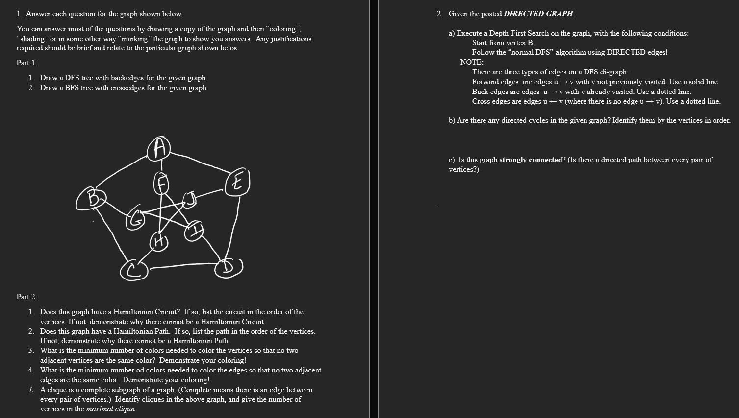 2 . Given the posted DIRECTED GRAPH: a ) Execute