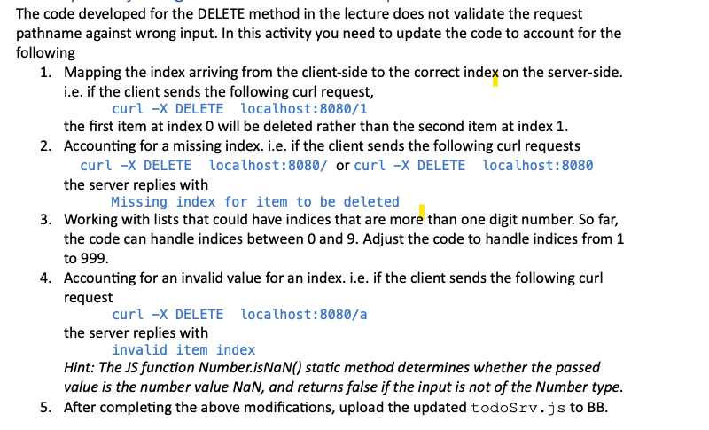 The code developed for the DELETE method in the
