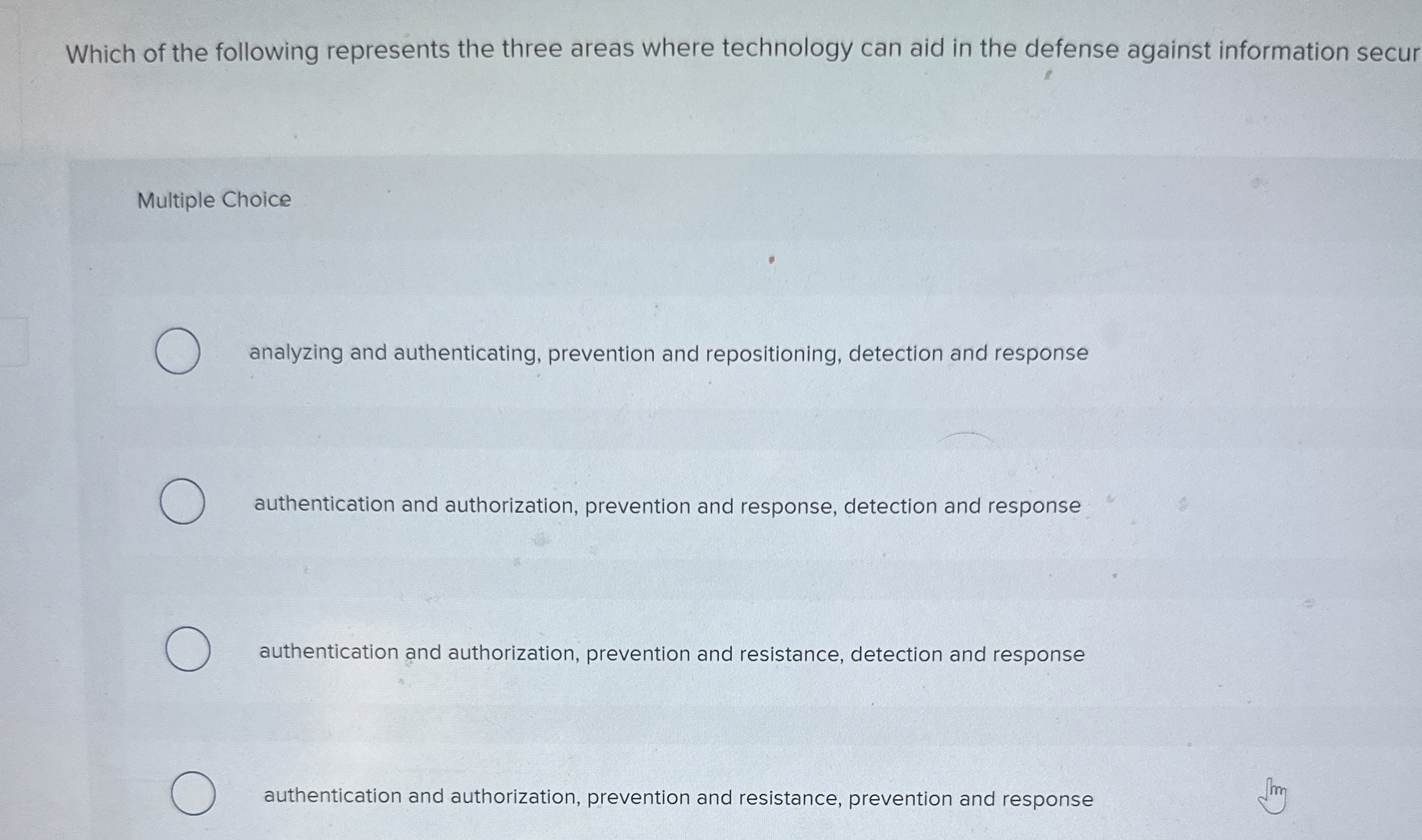 Which of the following represents the three areas