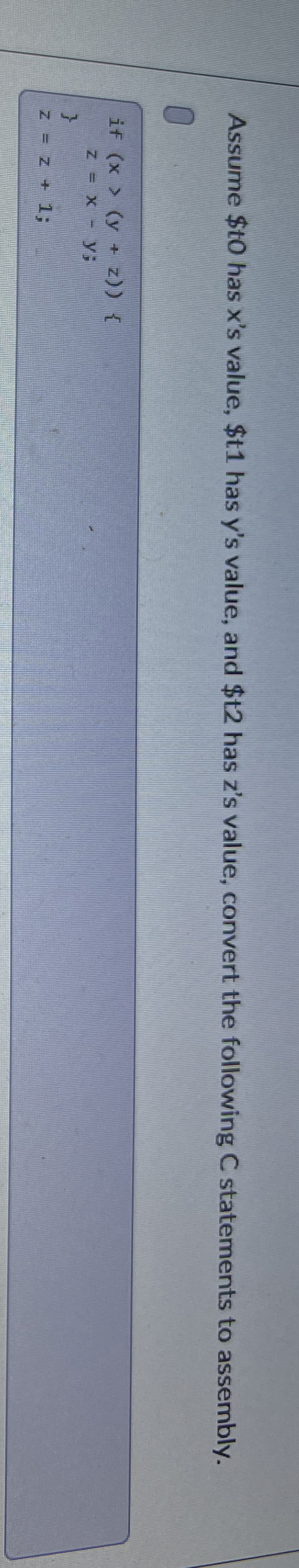 Assume $ to has x ' s value, $ t 1 has y ' s